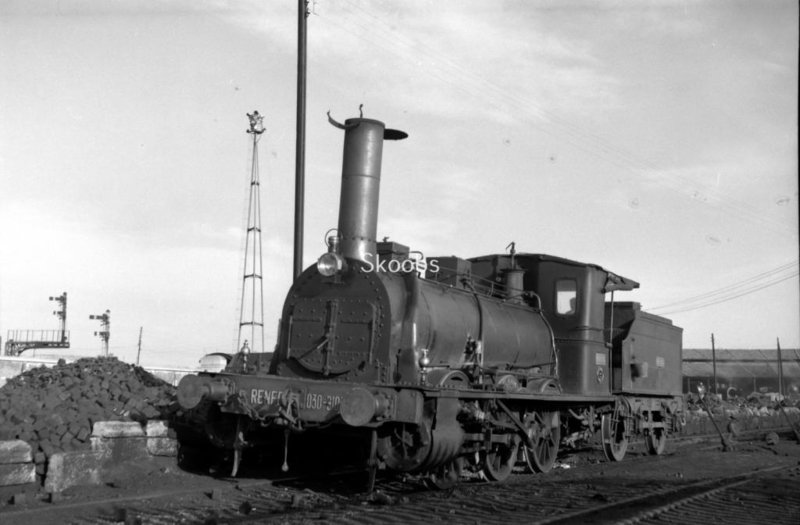 RENFE Spanish Railways Steam Locomotive 030 2107 in 1956 Madrid Delicias.jpg