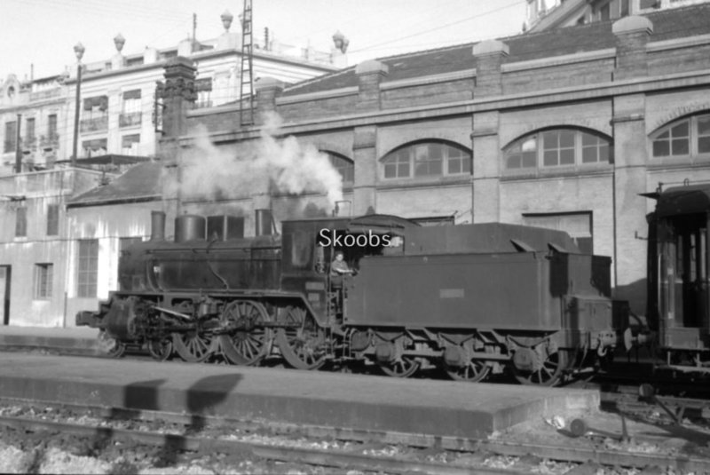 RENFE Spanish Railways Steam Locomotive 230 2091 in 1957 at Valencia.jpg