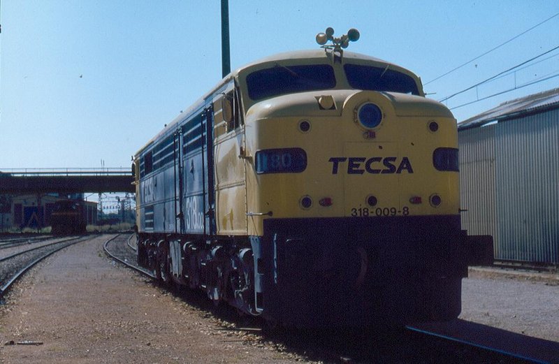 318-009 de TECSA ''kaputt'' esperando reparación. Valencia-FSL, 17,21h. 21-05-1996..jpg