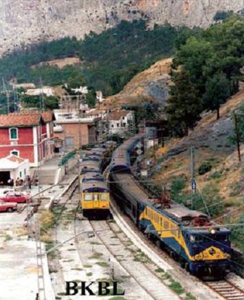 Cruce del rapido Malaga madrid con un camello a mediados de los 80 en la estacion del chorro.jpg