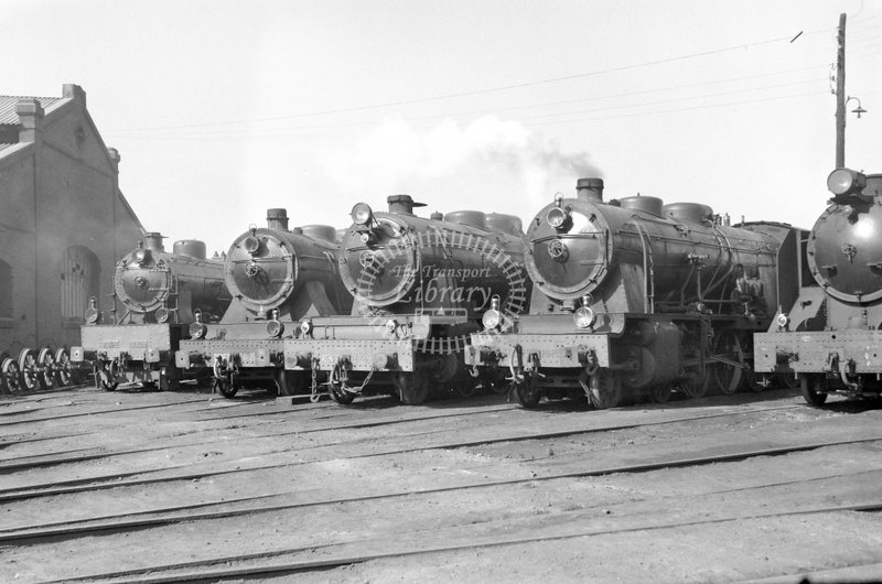 79096 RENFE Spanish Railways Steam Locomotive Class 230 230 2065 2240 2351 241 2035 240 2367  at Delicias in 1966 - 25-03-1966 - Lawrie Marshall.jpg